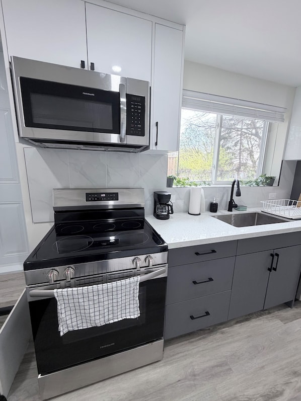 Réfrigérateur, micro-ondes, plaque de cuisson, lave-vaisselle