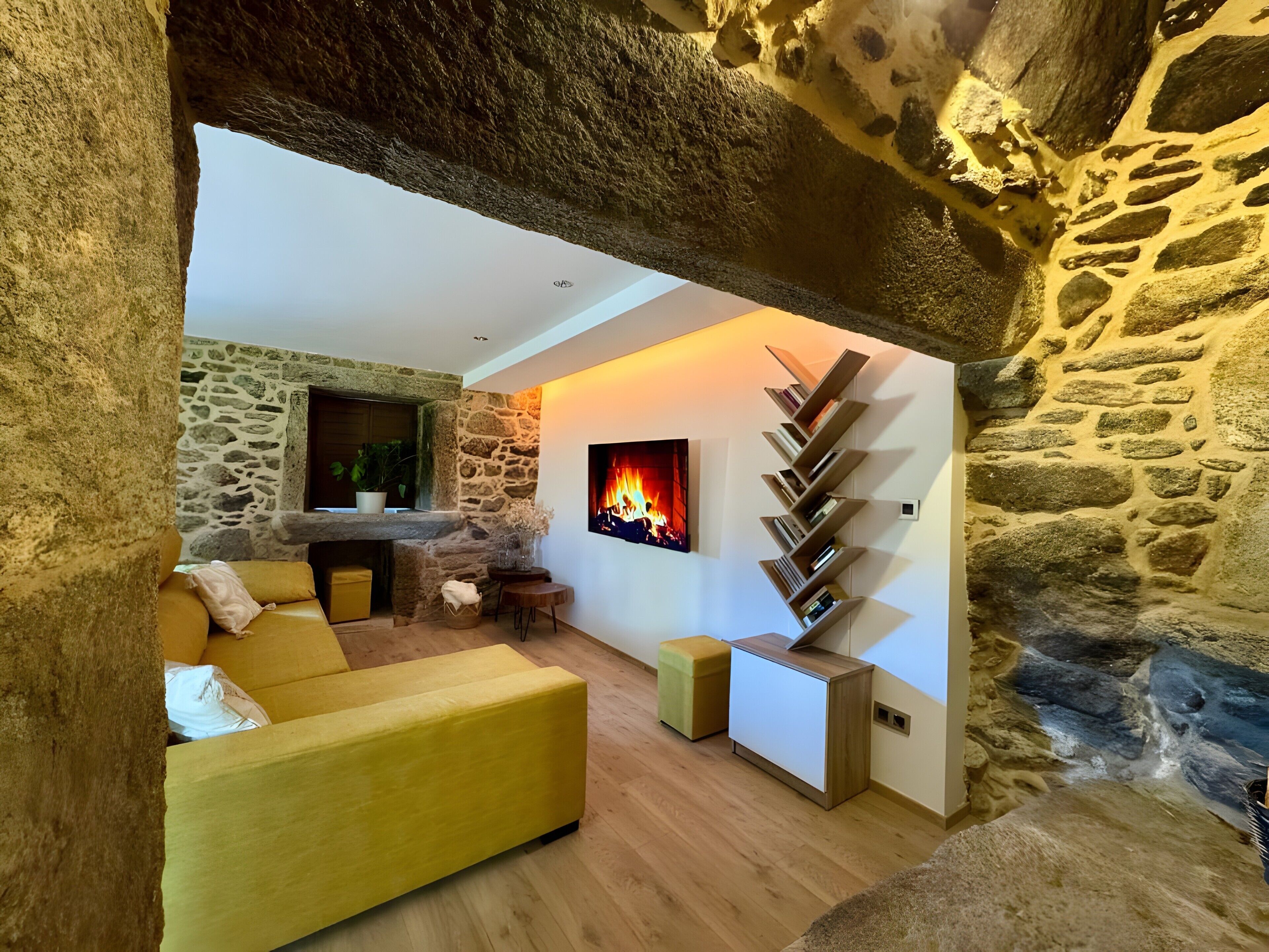 TV, fireplace