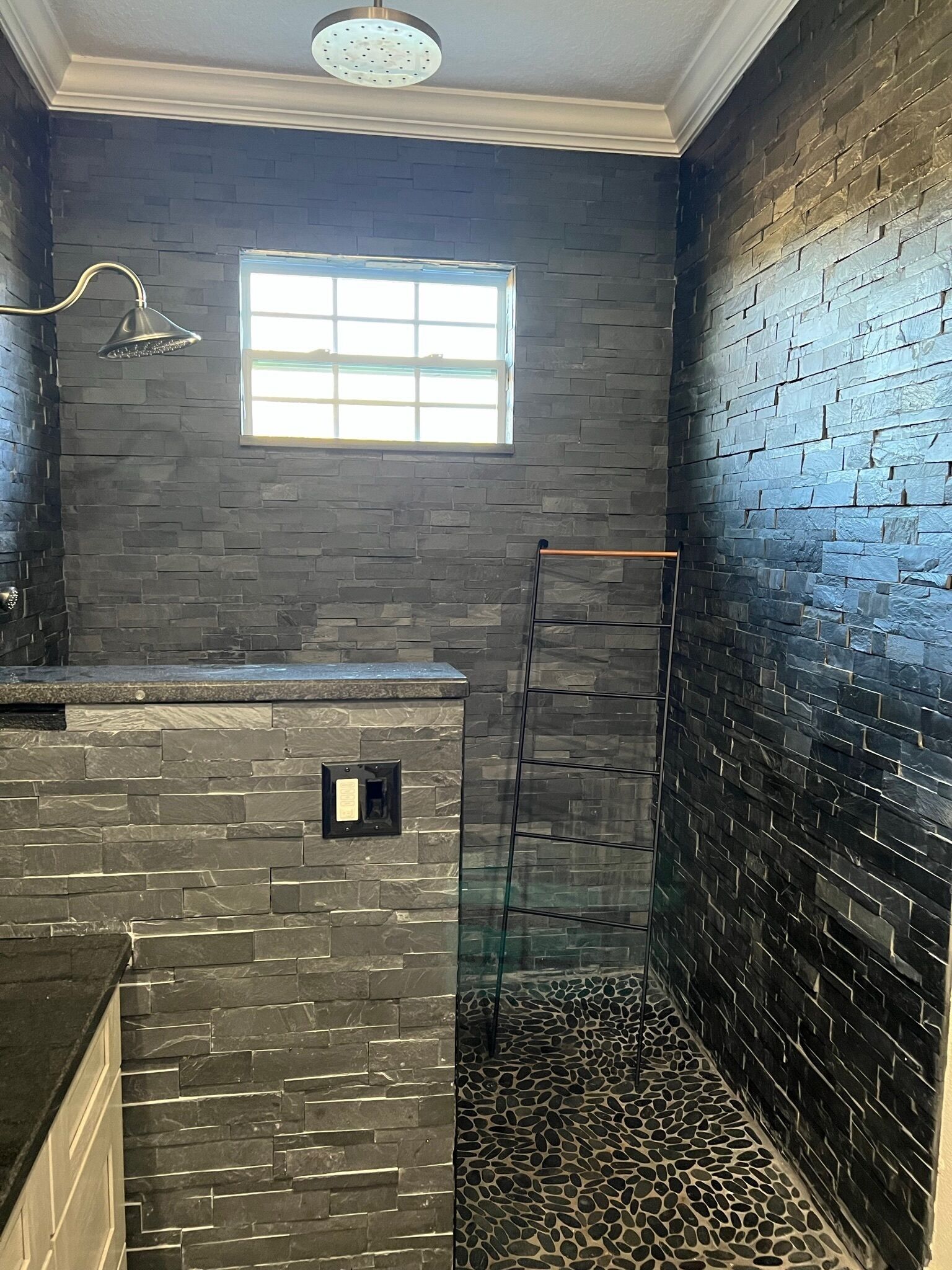 Shower, towels, soap, toilet paper