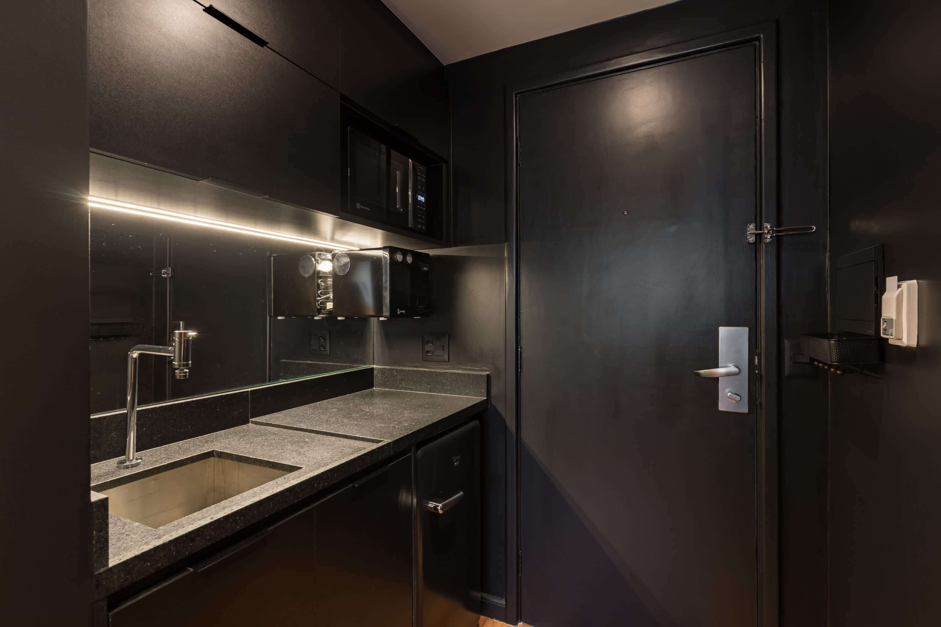 Fridge, microwave, cookware/dishes/utensils