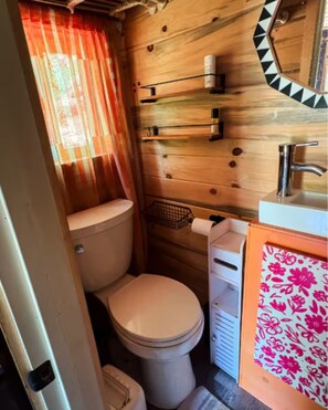 Regadera, toallas, papel de baño