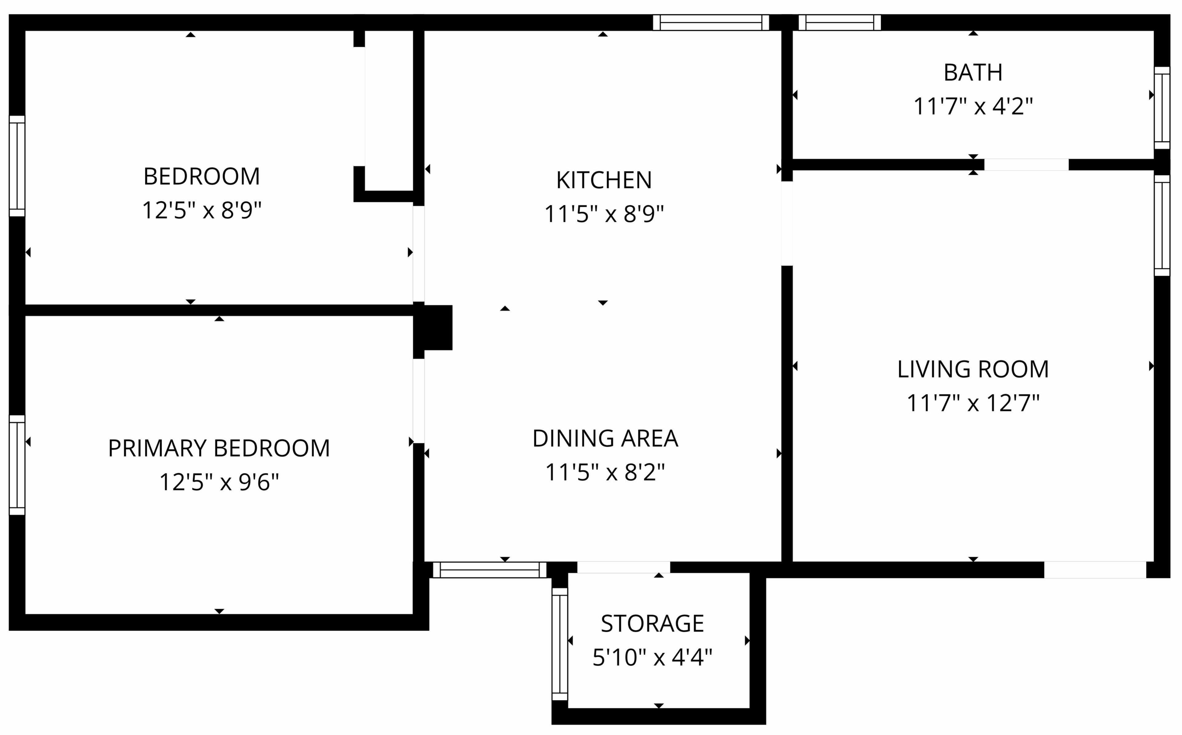 Planta baixa com um quarto (3,8 x 2,7 metros), uma suíte principal (3,8 x 2,9 metros), cozinha (3,5 x 2,7 metros), sala de estar (3,5 x 3,9 metros), área de jantar (3,5 x 2,5 metros), banheiro (3,5 x 1,3 metros) e espaço de armazenamento (1,8 x 1,2 metros).