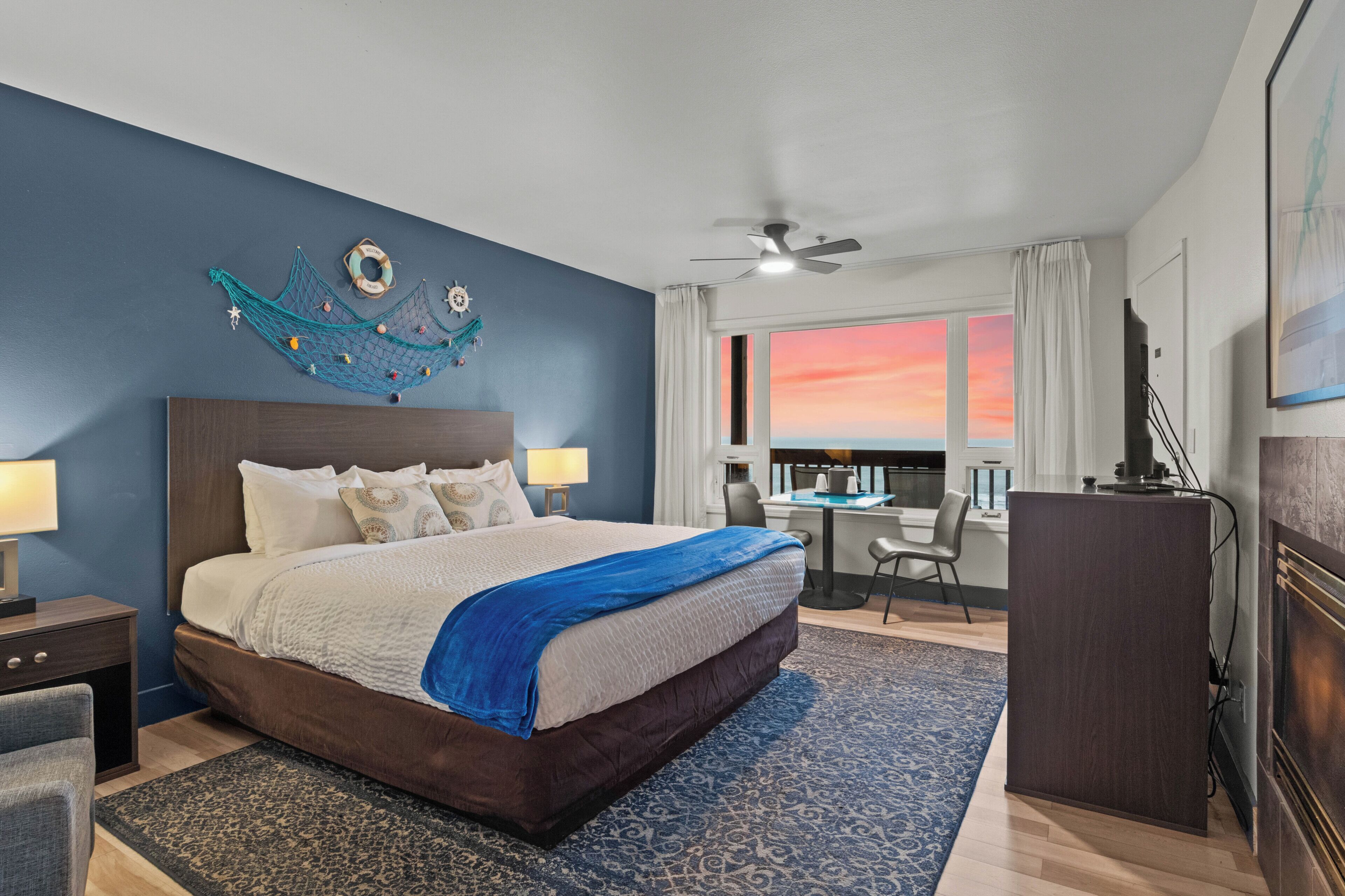 Premium bedding, laptop workspace, free WiFi, bed sheets