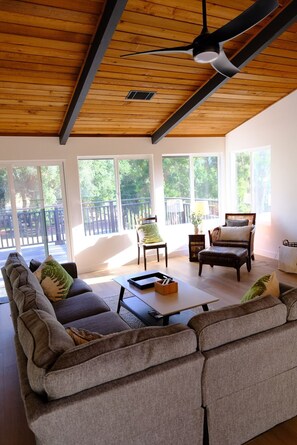 Smart TV, chimenea y libros