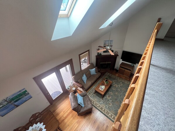 Smart TV, fireplace, video games, DVD player