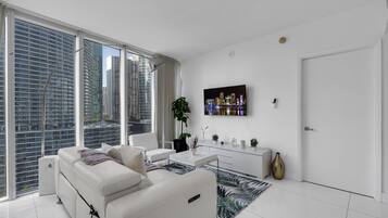 Apartment, 2 Bedrooms, Sauna, Bay View | Living area | 55-inch Smart TV with digital channels, streaming services
