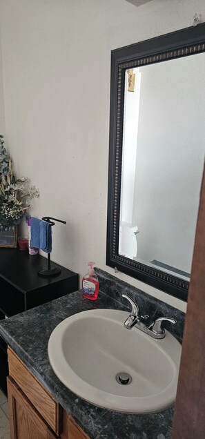 Sèche-cheveux, serviettes fournies, savon, papier toilette