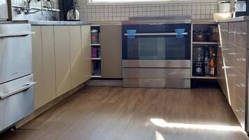 Full-sized fridge, microwave, oven, stovetop