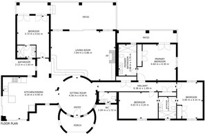 A floor plan with a sitting room, entry, porch, and a primary bedroom. - Villa Bonita by Interhome (Moraira)