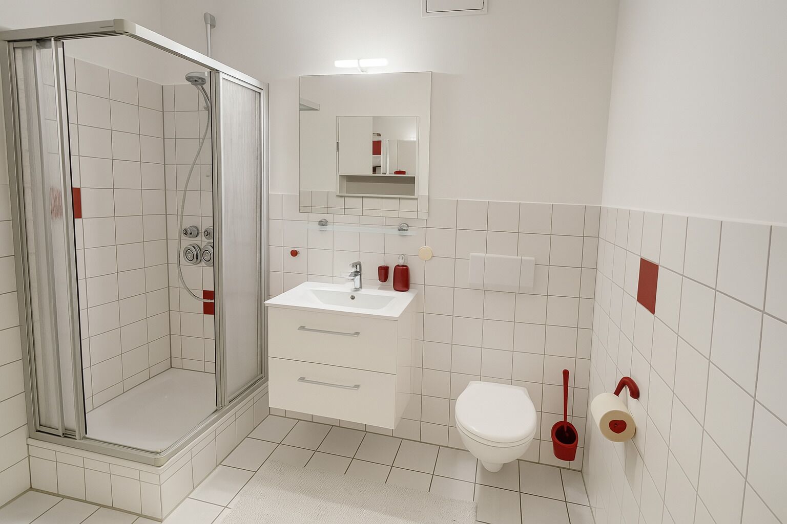 Standard-Studio | Badezimmer | Dusche, Haartrockner, Handtücher, Toilettenpapier