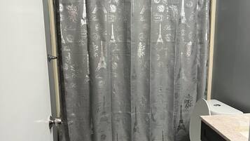 Shower, towels, toilet paper