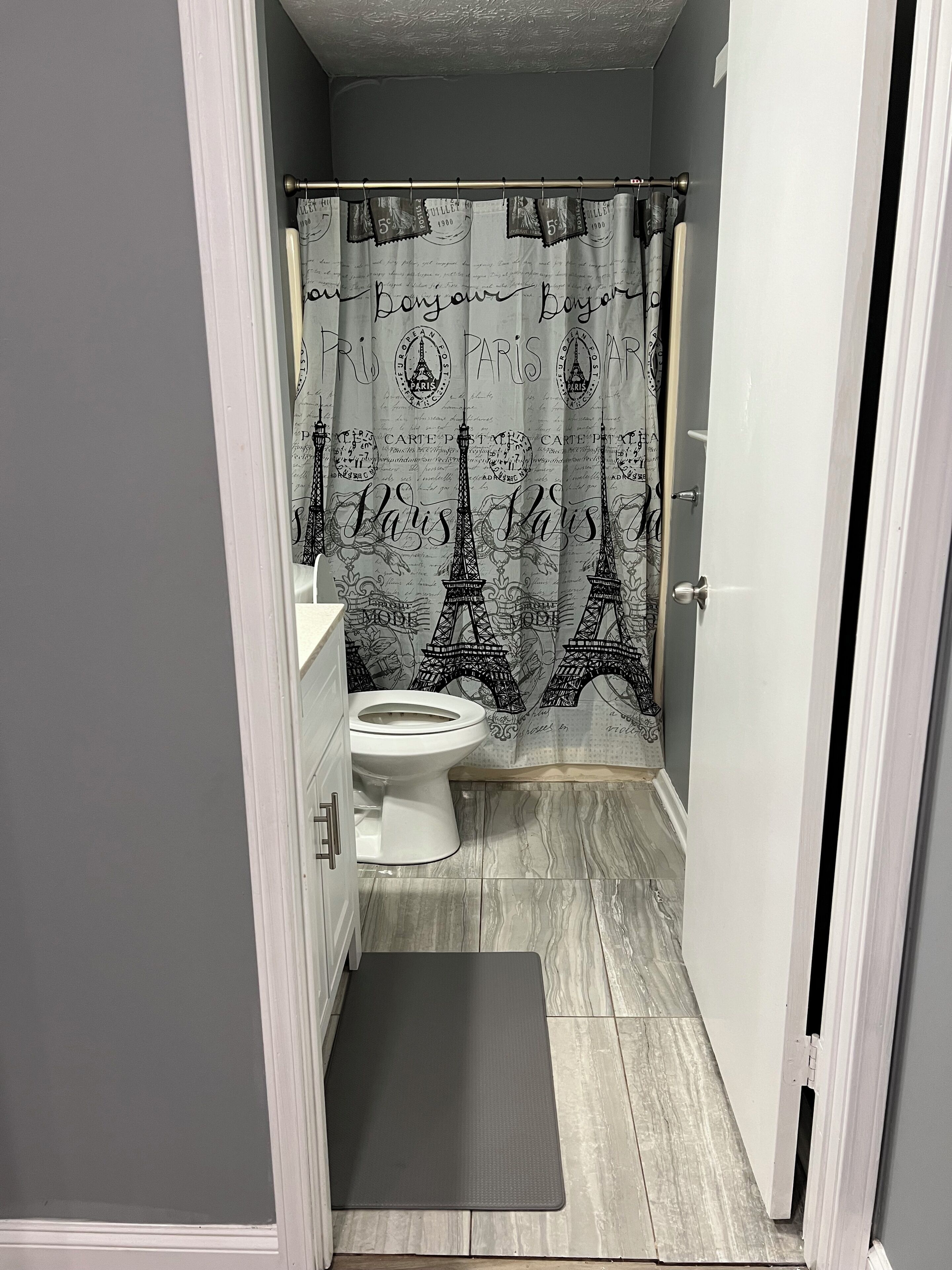 Shower, towels, toilet paper