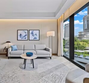 Living area - 2BR Address Residences Dubai Opera, Burj Khalifa View from all the rooms (Dubai)