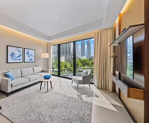 Living area - 2BR Address Residences Dubai Opera, Burj Khalifa View from all the rooms (Dubai)