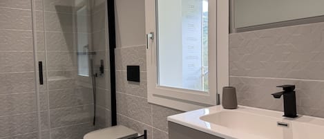 Regadera, secadora de cabello, bidet, toallas