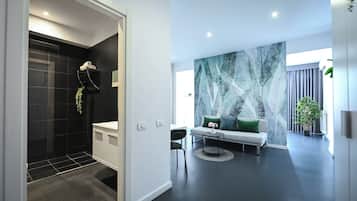 Standard Studio | Bathroom | Shower, hair dryer, towels, soap