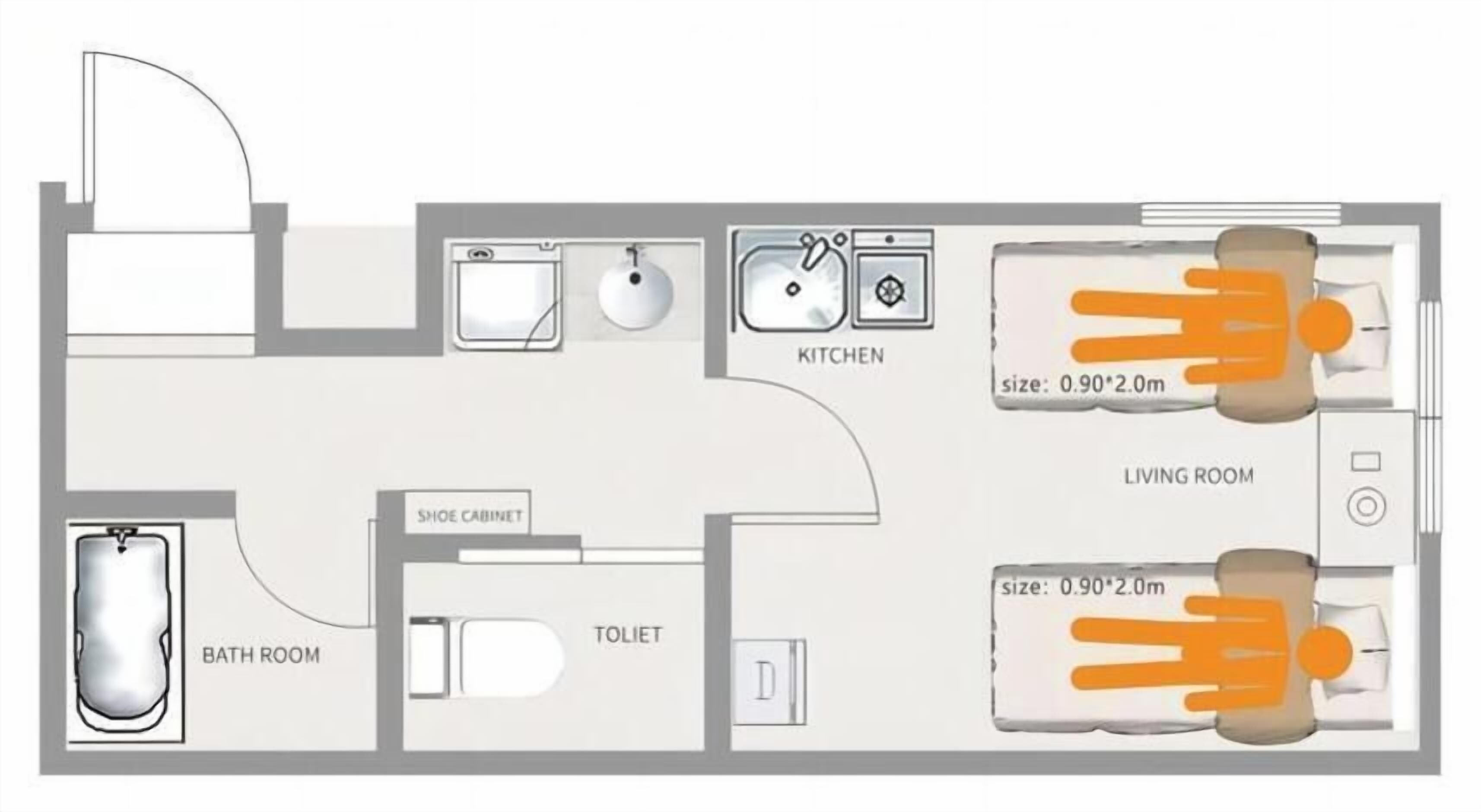 Basic Apartment, 2 Single Beds, Non Smoking | Floor plan