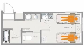 Basic Apartment, 2 Single Beds, Non Smoking | Floor plan