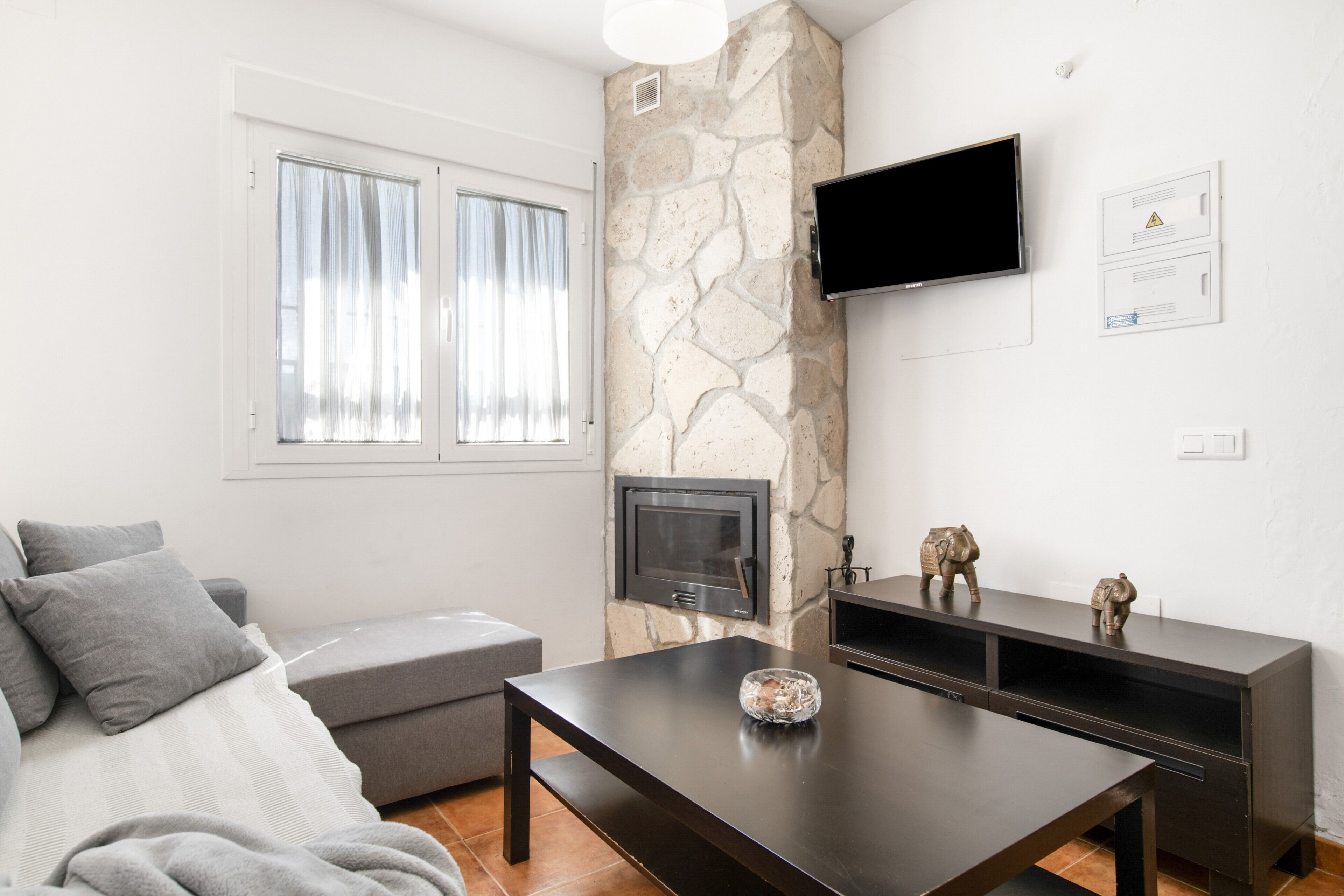 TV, fireplace