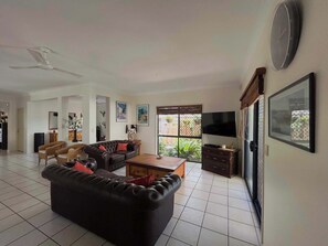 TV, DVD player, stereo