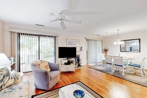 TV, fireplace, offices - Spring Lake dog-friendly gem with private patio, fireplace, W/D, shared pool, (Rehoboth Beach)