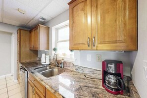 Fridge, microwave, oven, stovetop - Town of Rehoboth Beach apartment w/balcony, walk to beach (Rehoboth Beach)