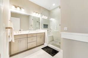 Shower, towels - Brand-new home with private pool & dog-friendly yard - near beach & boardwalk (Rehoboth Beach)