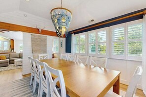 Dining - Dog-friendly home 3.5 blocks to beach w/private hot tub, balconies, firepit, AC (Rehoboth Beach)