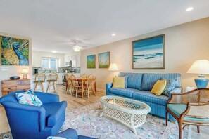 TV, fireplace, offices - 1st-floor Sea Colony Tennis condo with gym, tennis court, & pool (Bethany Beach)