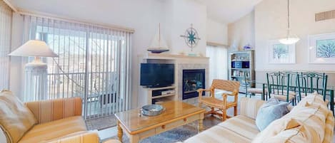 TV, fireplace, DVD player, stereo