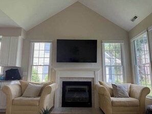 Fernseher, Kamin, DVD-Player