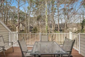Outdoor dining - Renovated 2023 Sea Colony tennis condo with pool, hot tub, sauna, & fitness room (Bethany Beach)