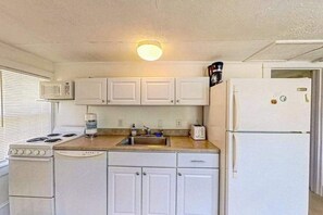 Fridge, microwave, oven, stovetop - Town of Rehoboth Beach apartment w/patio, grill, 2 blocks from beach (Rehoboth Beach)