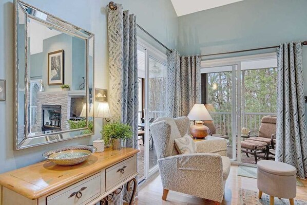 TV, fireplace, offices - Two-story beach gem with wraparound screened porch, pool, sauna & gym (Bethany Beach)