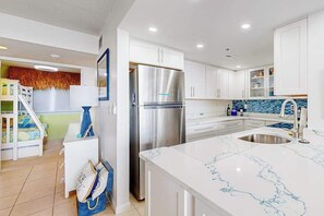 Fridge, microwave, oven, stovetop - 1st-floor Sea Colony Ocean condo with gym, sauna, & pool (Bethany Beach)