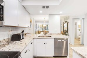 Fridge, microwave, oven, stovetop - Sea Colony oceanfront 1st floor condo w/shared basketball court, sauna, elevator (Bethany Beach)