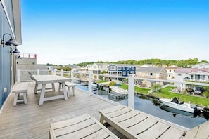 Outdoor dining - Town of South Bethany canal-front home with dock & decks - two blocks to beach (South Bethany)