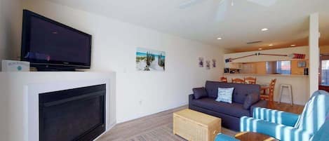 TV, fireplace, offices
