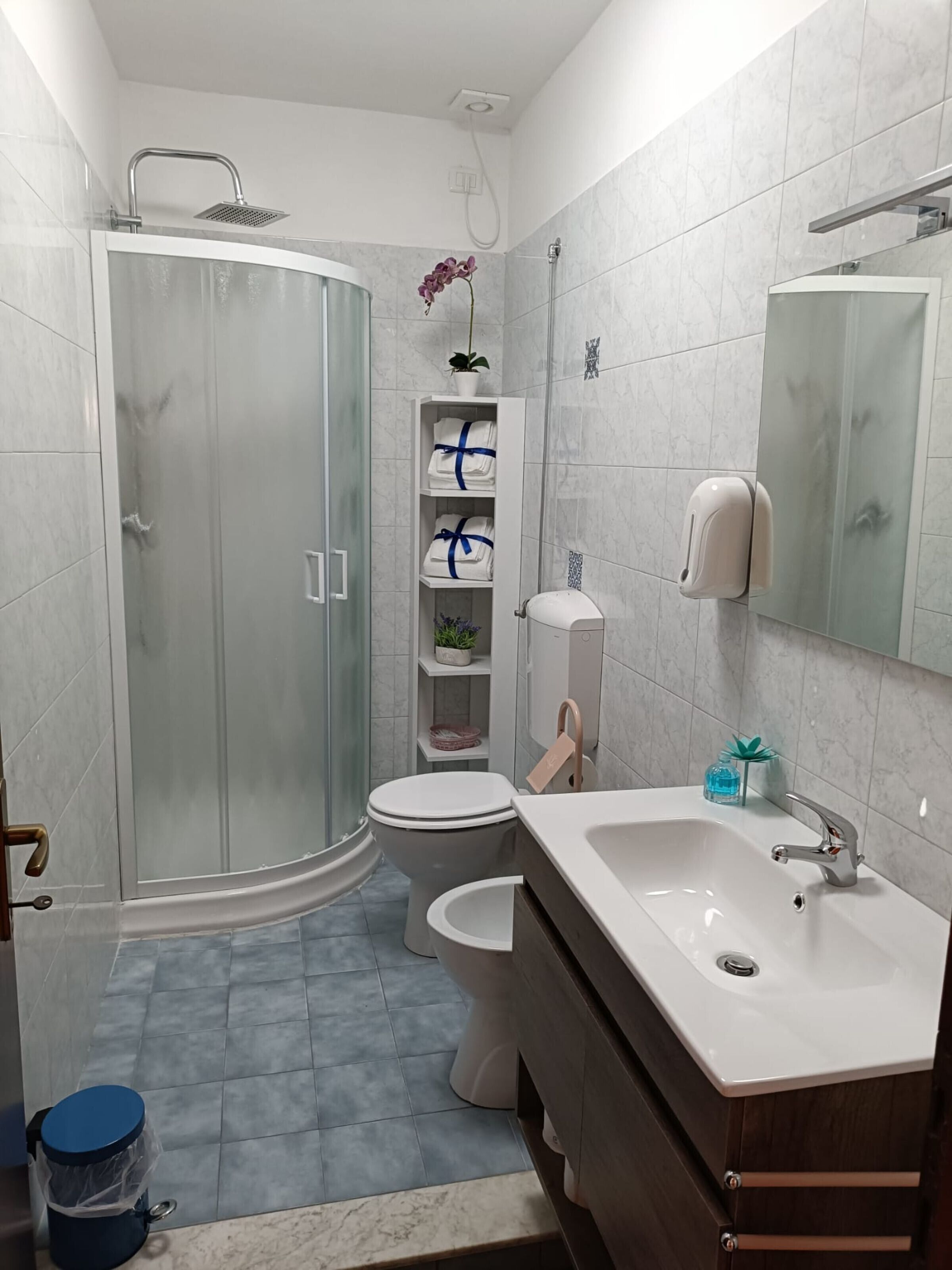 Douche, sèche-cheveux, serviettes fournies