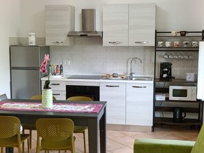 Frigorífico, microondas, horno y placa de cocina