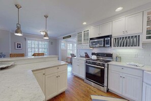 Fridge, microwave, oven, stovetop - Idyllic home on half-acre with amazing location, 3 living areas, central AC, W/D (Cotuit)