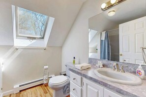 Shower, hair dryer, towels - 2-story home near the beach with large lawn, deck, W/D, streaming, & partial AC (Falmouth)