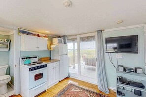 Fridge, microwave, oven, stovetop - Bayfront condo in great location with deck, cable, kitchenette, water views (Provincetown)