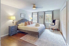 Desk, iron/ironing board, WiFi, bed sheets - Sprawling dog-friendly lake estate with pool, patio, fire pit, games, & views (Barnstable)
