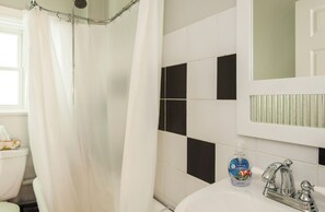 Sèche-cheveux, serviettes fournies, savon, papier toilette
