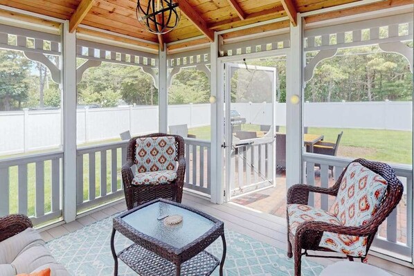 Terrace/patio - Beautiful private home near family beach with large yard, screened gazebo, & AC (South Yarmouth)