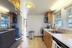 Fridge, microwave, oven, stovetop - The Lodge | Condo in Provincetown with harbor views & two decks (Provincetown)