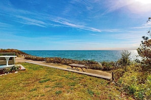 Terrace/patio - Sleek, modern home with central AC - steps to private beach & near trail (Dennis Port)