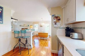Fridge, microwave, oven, stovetop - Waterfront escape with gas grill, furnished deck, fast WiFi, beach access nearby (Dennis Port)