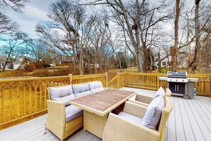 Outdoor dining - Inviting home + apartment near beach with furnished deck, yard, & grill (Bourne)